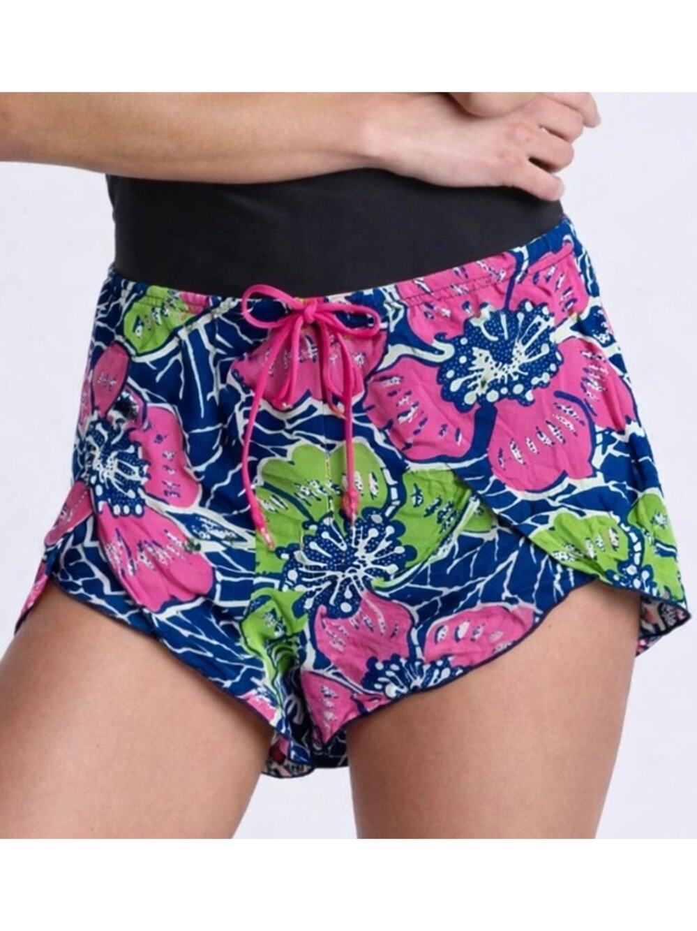 Indah Basso Shorts Beachy Pink Blue Drawstring Boho Sz S Lounge